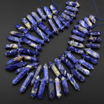 Natural Denim Blue Sodalite Faceted Double Terminated Points Long Side Drilled Gemstone Pendant Beads 15.5" Strand