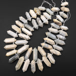 Natural Creamy Gray White Moonstone Faceted Double Terminated Point Top Side Drilled Focal Pendant Beads 15.5" Strand