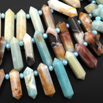 Double Terminated Natural Amazonite Points Top Side Drilled Focal Pendant Beads 15.5" Strand