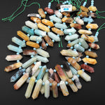 Double Terminated Natural Amazonite Points Top Side Drilled Focal Pendant Beads 15.5" Strand