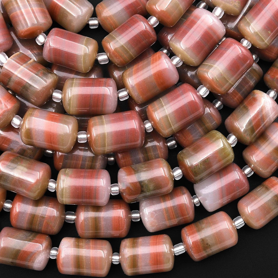 From Afghanistan Natural Maroon Pink Jade Smooth Tube Cylinder Gemstone Beads 14x10mm 15.5" Strand