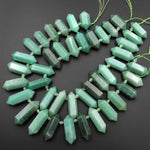 Natural Green Aventurine Beads Double Terminated Points Top Side Drilled Healing Natural Crystal 15.5" Strand