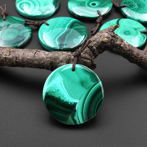 AAA Natural Green Malachite Pendant Circle Round Coin Gemstone A33