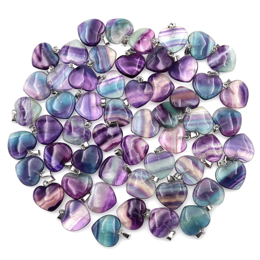 Natural Rainbow Fluorite Heart Pendant 20mm