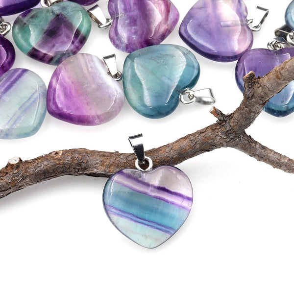 Natural Rainbow Fluorite Heart Pendant 20mm A1