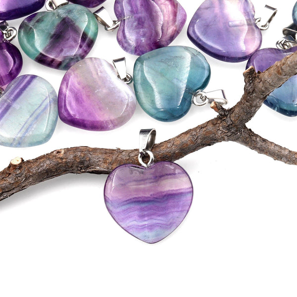 Natural Rainbow Fluorite Heart Pendant 20mm A4