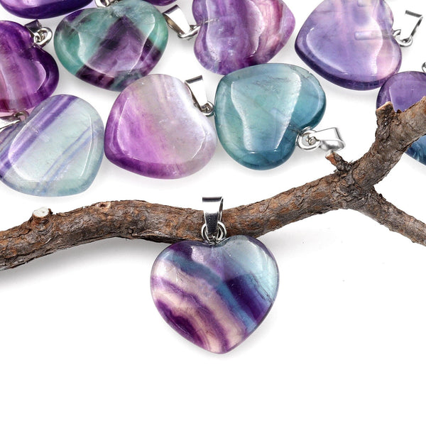 Natural Rainbow Fluorite Heart Pendant 20mm A6