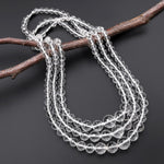 Faceted Natural Rock Quartz Round Beads Real Genuine Super Clear Crystal Quartz AAA Graduated Necklace 18"