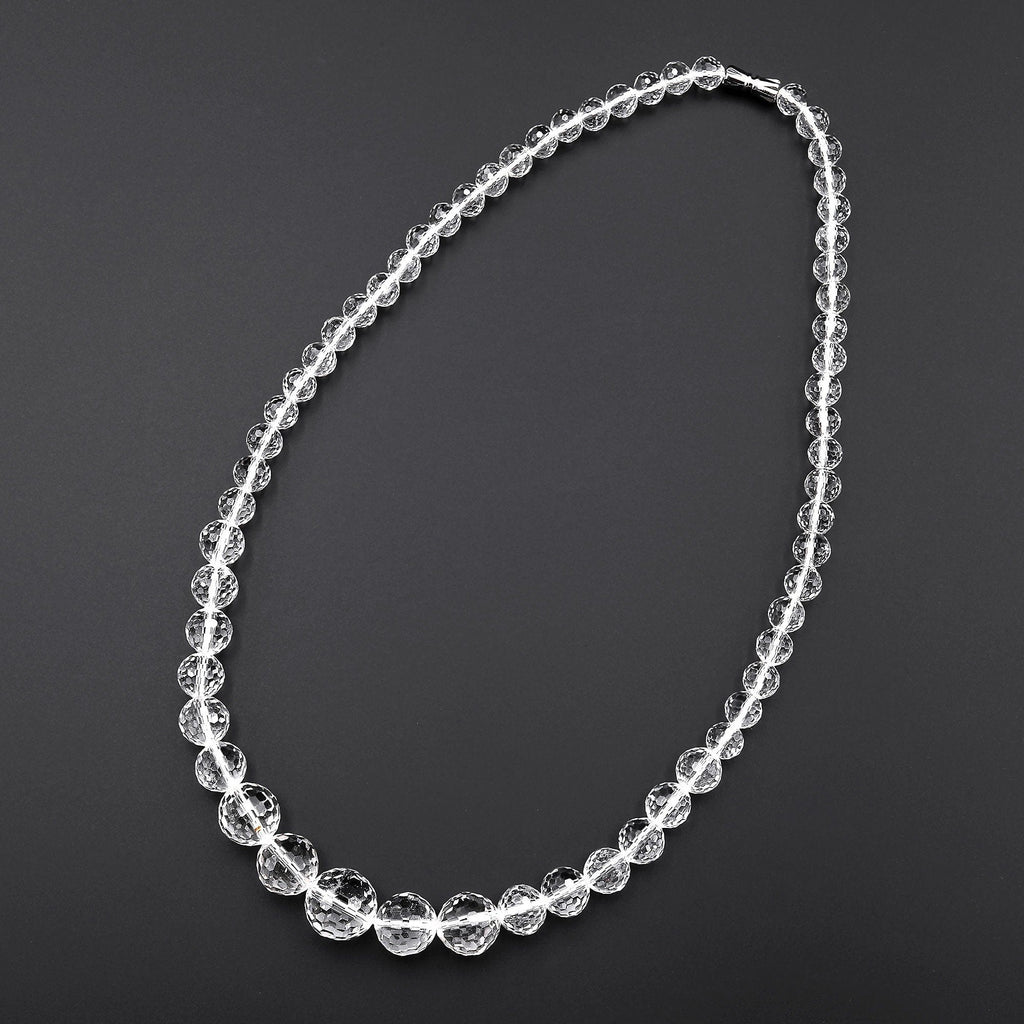 Faceted Natural Rock Quartz Round Beads Real Genuine Super Clear Crystal Quartz AAA Graduated Necklace 18" A1