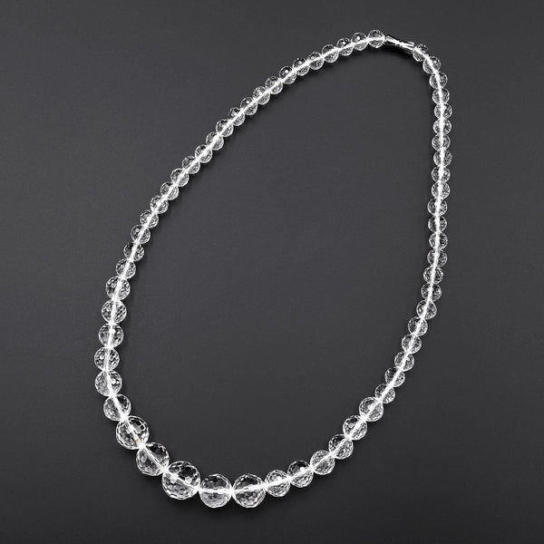 Faceted Natural Rock Quartz Round Beads Real Genuine Super Clear Crystal Quartz AAA Graduated Necklace 18" A1
