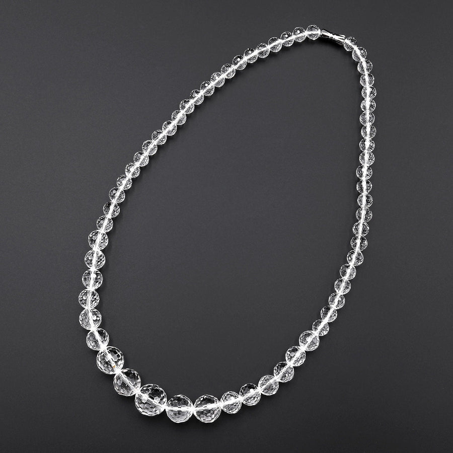 Faceted Natural Rock Quartz Round Beads Real Genuine Super Clear Crystal Quartz AAA Graduated Necklace 18"