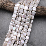 AAA Natural White Square Coin Freshwater Pearl Beads 13mm 15.5" Strand