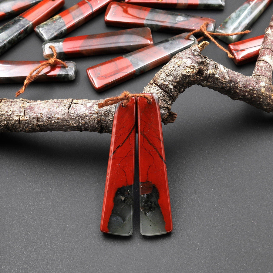 Natural African Bloodstone Long Trapezoid Earring Pair Matched Gemstone Beads