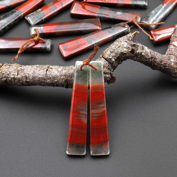 Natural African Bloodstone Long Trapezoid Earring Pair Matched Gemstone Beads