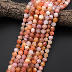 AAA Faceted Natural Orange Pink Botswana Agate 10mm Lantern Round Beads 15.5" Strand