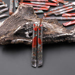 Natural African Bloodstone Long Thin Beveled Rectangle Earring Pair Matched Gemstone Beads