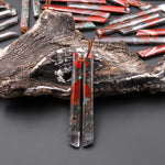 Natural African Bloodstone Long Thin Beveled Rectangle Earring Pair Matched Gemstone A1