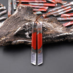 Natural African Bloodstone Long Thin Beveled Rectangle Earring Pair Matched Gemstone A1
