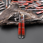 Natural African Bloodstone Long Thin Beveled Rectangle Earring Pair Matched Gemstone A1