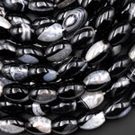 Natural Black Tuxedo Agate Smooth Barrel Drum Beads 14mm 15.5" Strand