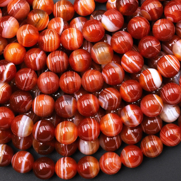 AAA Natural Banded Orange Red Agate 6mm 8mm Round Beads 15.5" Strand