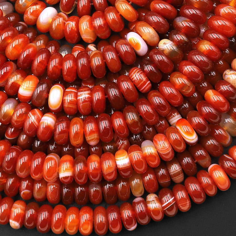 Natural Red Agate 8mm Rondelle Beads 15.5" Strand