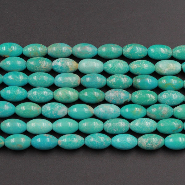 Genuine Natural Turquoise 10x6mm Barrel Oval Rice Beads Blue Green Gemstone 15.5" Strand