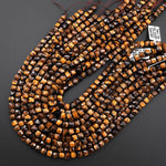 Faceted Natural Tiger's Eye 7mm 8mm Cube Beads Gemstone 15.5" Strand