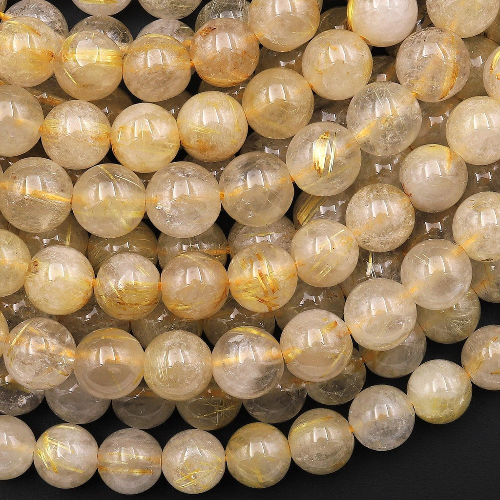 Natural Golden Rutile Quartz 4mm 6mm 7mm 8mm Round Beads 15.5" Strand