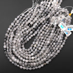 Faceted Natural Cloudy Quartz Star Cut 8mm Rounded Beads 15.5" Strand