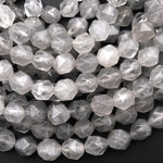 Faceted Natural Cloudy Quartz Star Cut 8mm Rounded Beads 15.5" Strand