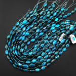 Natural Teal Blue Apatite Smooth Oval Beads 15.5" Strand