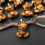 Hand Carved Natural Golden Tiger's Eye Teddy Bear Gemstone Pendant