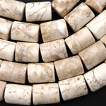 Large Natural White Turquoise Magnesite Beads 16x12mm Smooth Tube 15.5" Strand