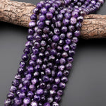 Faceted Natural Dark Purple Amethyst 6mm 8mm Round Beads 15.5" Strand