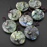 Hand Carved Natural Gray Labradorite Wolf Gemstone Pendant