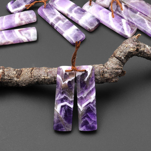 Natural Chevron Amethyst Earring Pair Teardrop Matched Gemstone Beads A1