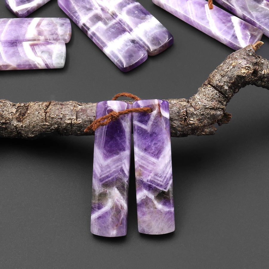 Natural Chevron Amethyst Earring Pair Teardrop Matched Gemstone Beads A4