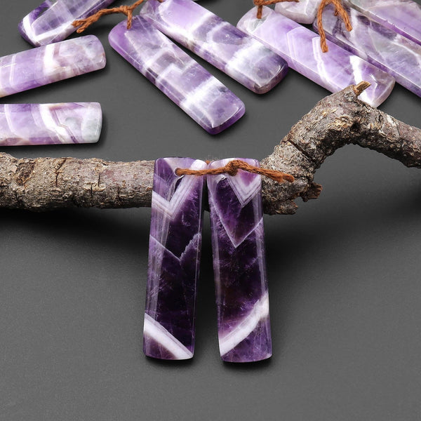 Natural Chevron Amethyst Earring Pair Teardrop Matched Gemstone Beads A5