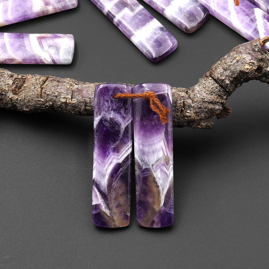 Natural Chevron Amethyst Earring Pair Teardrop Matched Gemstone Beads A8