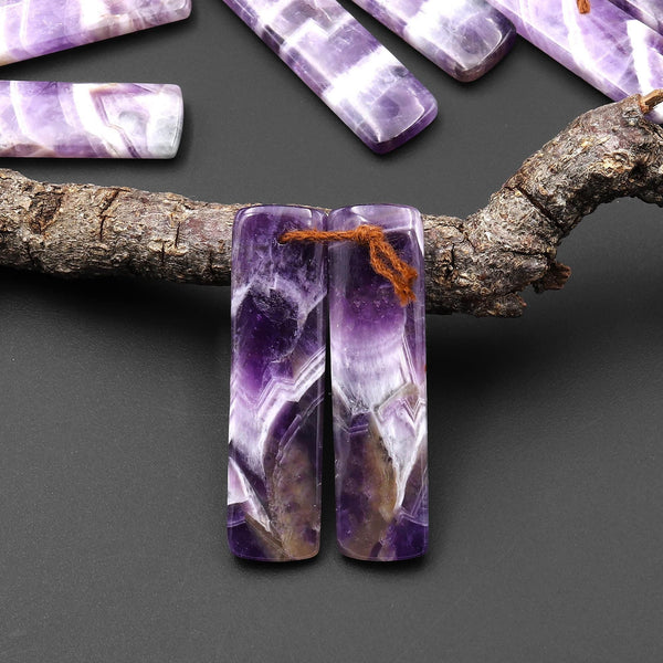 Natural Chevron Amethyst Earring Pair Teardrop Matched Gemstone Beads A8