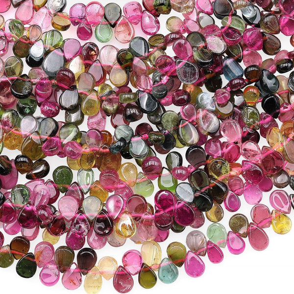 AAA Natural Tourmaline Smooth Teardrop Beads 7x5mm 6x4mm Top Side Drilled Watermelon Fuchsia Pink Green Golden Yellow Gemstone 15.5" Strand