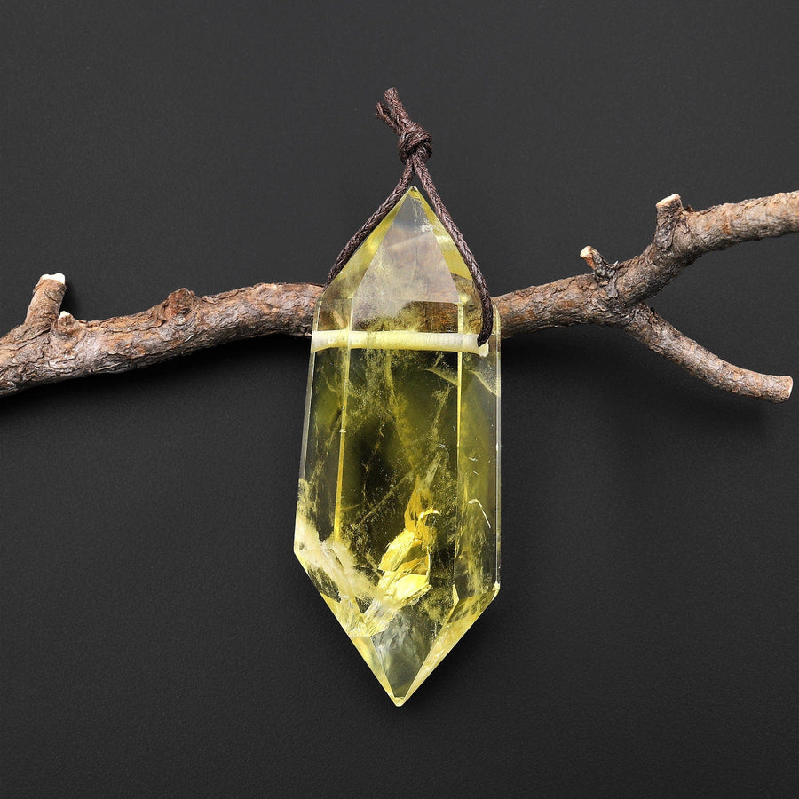 AAA Natural Golden Topaz Pendant Side Drilled Double Terminated Crystal Point Tower Pendulum Gemstone