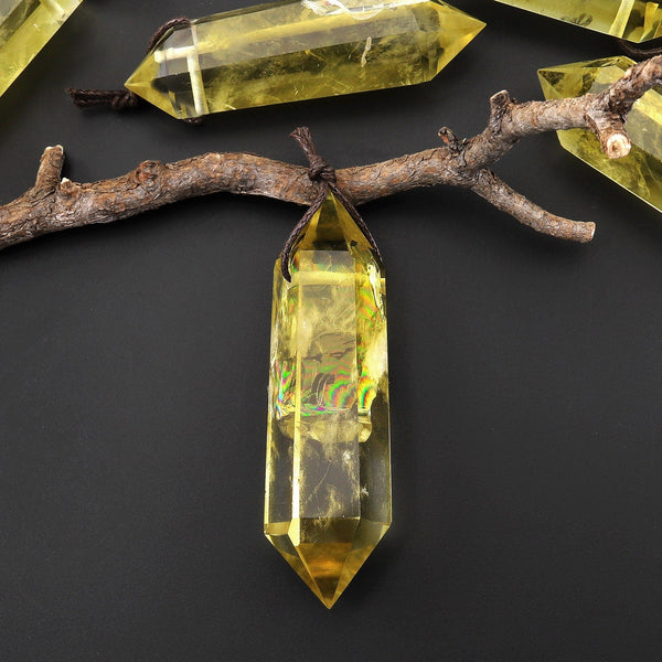 AAA Natural Golden Topaz Pendant Side Drilled Double Terminated Crystal Point Tower Pendulum Gemstone