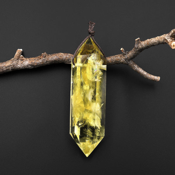 AAA Natural Golden Topaz Pendant Side Drilled Double Terminated Crystal Point Tower Pendulum Gemstone A2