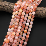 Faceted Natural Red Hematoid Lepidocrocite Quartz 10mm Rounded Beads Double Hearted Star Cut 15.5" Strand