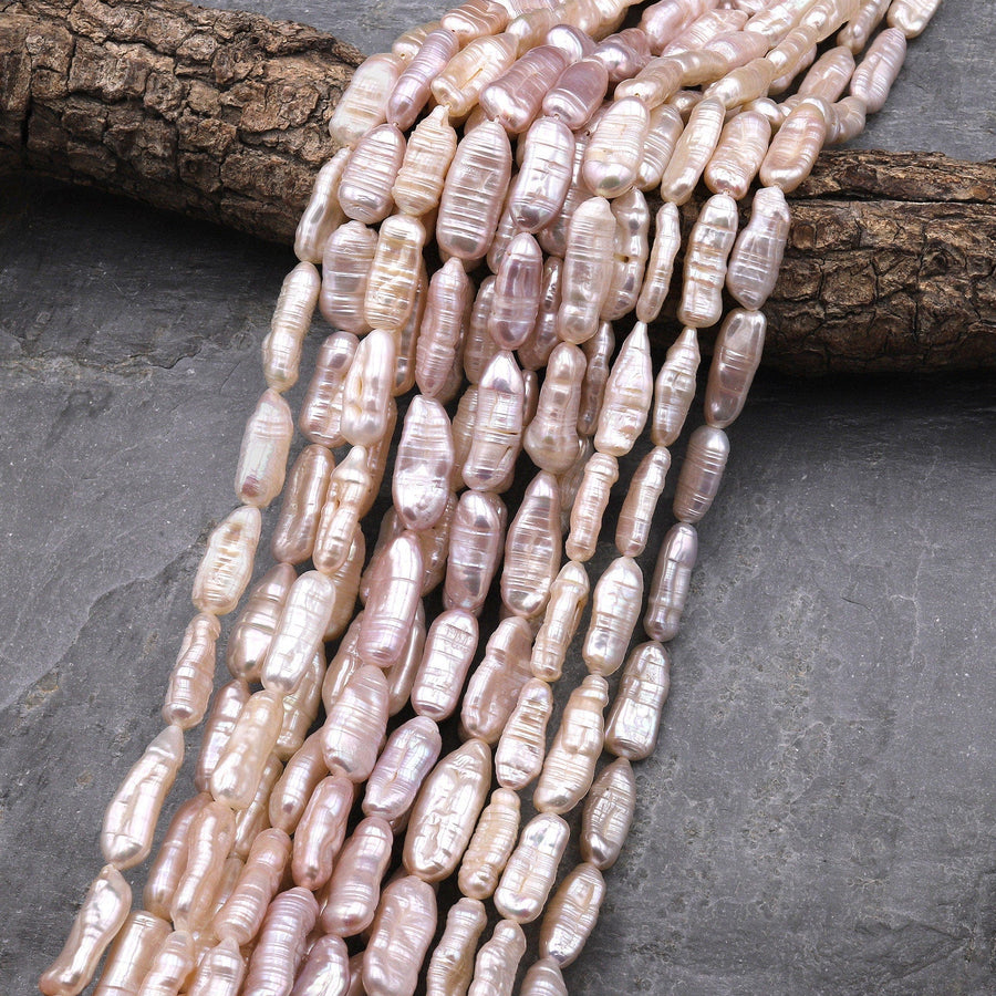 Natural Powder Pink Biwa Stick Freshwater Pearl 15.5" Strand