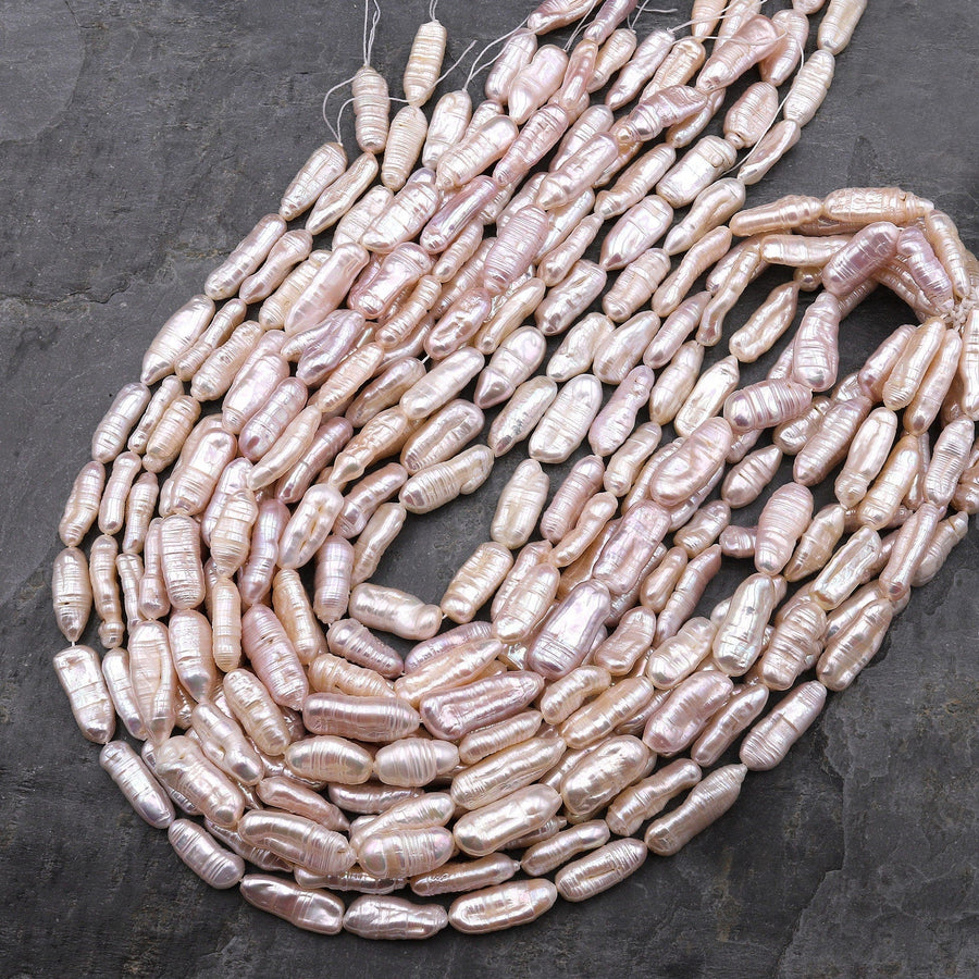 Natural Powder Pink Biwa Stick Freshwater Pearl 15.5" Strand