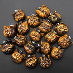 Hand Carved Natural Tiger's Eye Cat Head Pendant Gemstone Jewelry