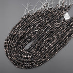 AAA Micro Faceted Natural Silver Obsidian 2mm 3mm 4mm Round Beads 15.5" Strand